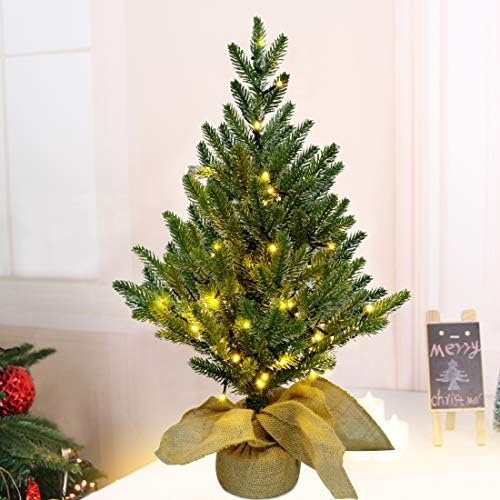 Juegoal 24-Инчов Предварително осветени Коледна Борова елха с 50 на Топли бели Гирлянди, Настолна Изкуствена