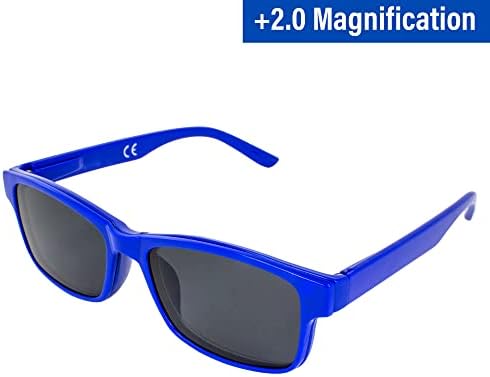 Очила за четене Global Vision + Синя дограма с увеличаване на 2,0, Прозрачни лещи и съответните поляризирани