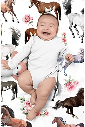 AozyHug, Меко одеало с конете роза, Фланелевое Пеленальное одеяло, за момчета, Момичета, Бебета, Одеяла за новородени