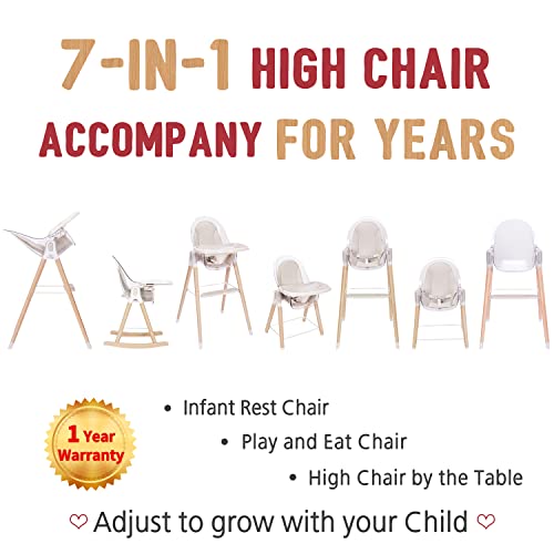 Детско столче за хранене, Трансформируемый Дървена столче за хранене 7 в 1, люлеещ се Стол, Спускащите се стол с регулируема