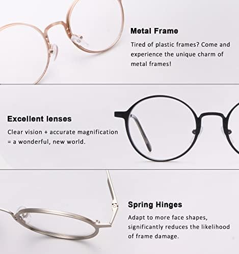 Кръгли Метални Очила за четене Reducblu за жени и Мъже - Прозрачни Лещи