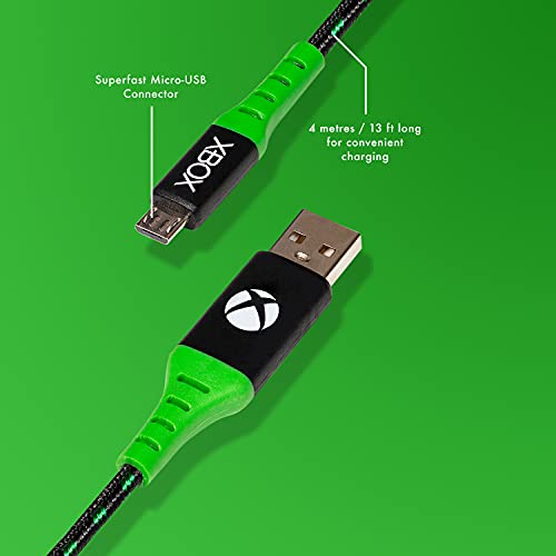 Официален кабел за зареждане Numskull Xbox One Micro USB в найлонов оплетке дължина 4 м - Бързо зареждане