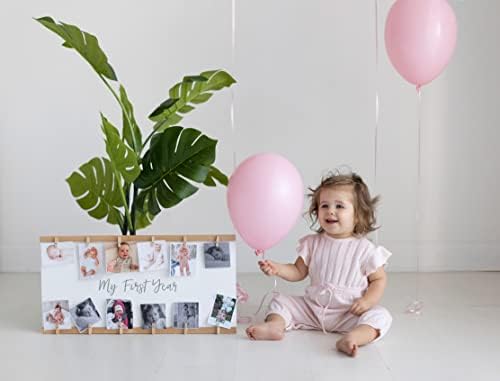 Фоторамка за първата година от живота на детето с Крушовидна глава, Рамка За Колажа В памет На Месечна растежа на бебето, Дървена