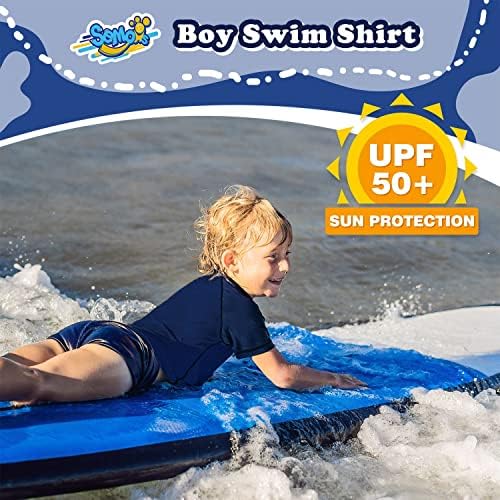 Риза за плуване с Защита от Акне за момчета, Къс Ръкав за Деца, Детска Младежта Водна Риза със Защита От Акне UPF + 50,