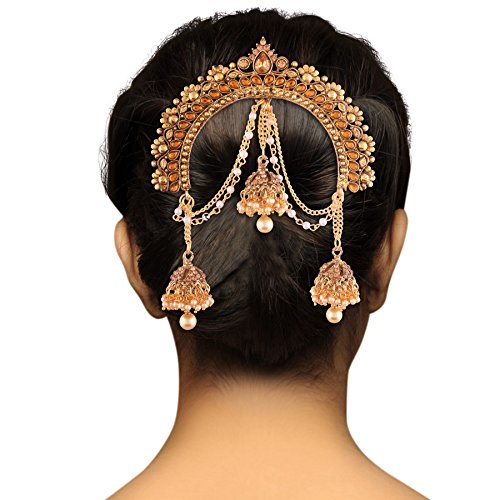 Украса за коса от 18-каратово злато I Jewels, индийски шнола за коса, аксесоари, брошки с плетене на една