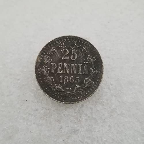 Старинни Занаяти Финландия 1865 Сребърен долар на стойност 25 Пени Сребърен Долар през Цялата Колекция на Външната