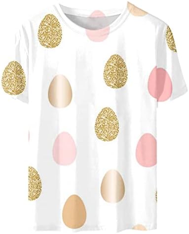 Женска тениска с къс ръкав и Великден принтом Великденски яйца, Удобни Ежедневни Блузи за Момичета, Летни Тениски с