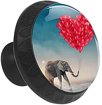12 Парчета Сиво Носа на Слона са Червени Балони Сърце Стъклени Дръжки за Чекмеджета Шкафа, 1,37 x 1,10 инча Кръгли