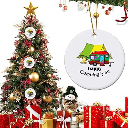 3-Инчов Акварели Коледна Украса за Къмпинг, Щастлив Къмпинг, Кръгли Коледна Украса за Деца, Момчета, Момичета, Висящи Украшения