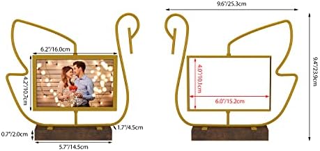 Рамка за снимки RLAVBL 4x6 със Златен Лебед, Въртящата се Метална Рамка за снимки с Дървена основа за вашия десктоп на дисплея,