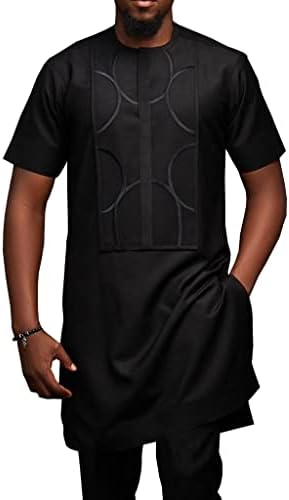 Африкански Мъжки Комплект от Памучен Ризи и Панталони Дашики, Официално Облекло За Господа, Блуза С Къси Ръкави, Етнически