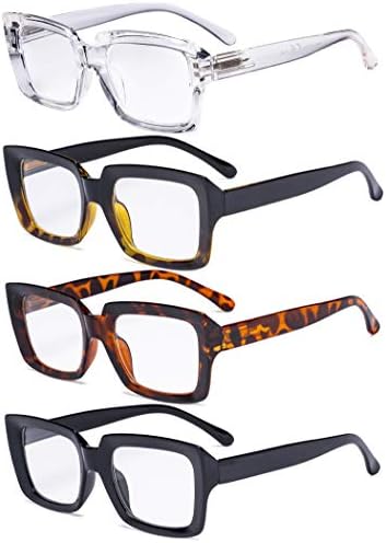 Дамски очила за четене Eyekepper, 4 опаковки - големи квадратни очила за четене за жени