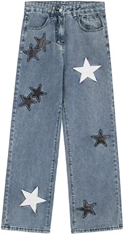Дамски дънки Y2K E-Момиче, Ежедневни Панталони с принтом Звезди, Класически прави Панталони