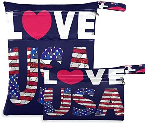 DJYQBFA Love СЪЕДИНЕНИ Американски Флаг Мокри и Сухи Чанти 2 бр. Водоустойчива Влажна Чанта за Многократна употреба