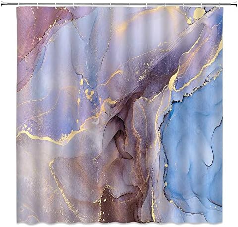 UOZXOML Виолетово-Синя Мраморна Завеса За Душ Абстрактно Златното Омбре Модерна Текстура За Момичета Уникален