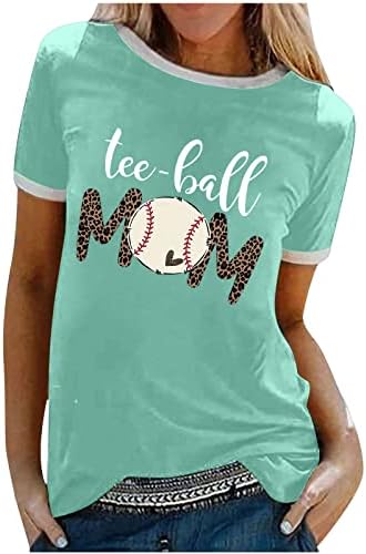 Тениска за Бейзбол майките, Жените Забавно Бейзболна Фланелка С Писмото Принтом, Тениски с Цветен Блок, Леопардовый Топ С Къс