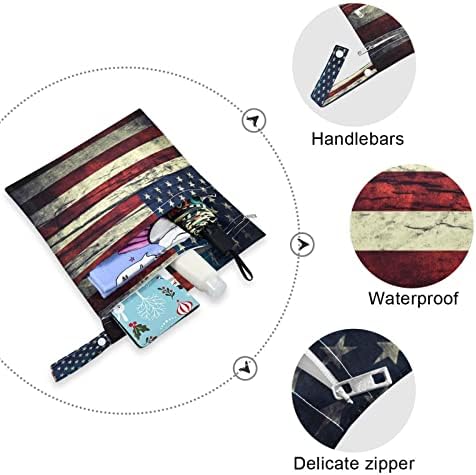 DJYQBFA Ретро Американски Флаг Мокри и Сухи Чанти 2 елемента Водоустойчив Влажна Чанта за Многократна употреба