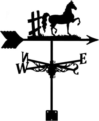 BTURYT изглаждат време на Флаг Силует на Коня Ветропоказател Метален Постоянен Показател Вятър с Черна Аэрозольной