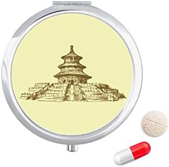 Китайски храм на Небето Ориентир Скица Калъф За Хапчета в Джоба Кутия За Съхранение на Лекарства Контейнер Опаковка