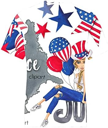 Женска Тениска С Къс Ръкав и Принтом Райе със Звездите, Ризи Ден на Независимостта, Елегантни Ежедневни Тениски,