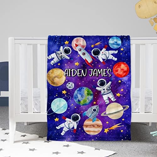 Angeline Kids, Зашити в САЩ Персонализирани Одеяла за бебето, Детско Одеало на поръчка с име, Космически Бебешки Одеала,