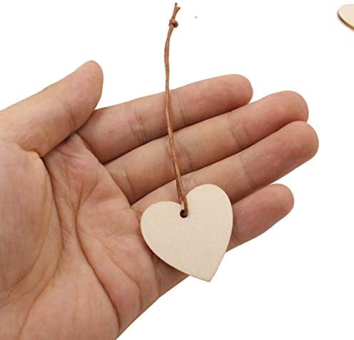 ЛАССУМ 100 Парчета 33 мм Дървени Парчета във Формата на Сърце Празни Дървени Етикет с Канап за Сватбени Проекти направи