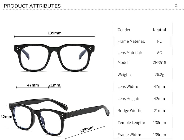 Ъглови точки със синя светлина за жените и мъжете, блокер синя светлина очила, черни очила, модерен очила с квадратни