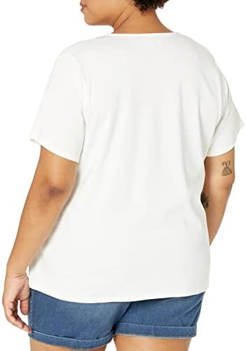 Дамска тениска Calvin Klein Размер на Плюс от памук в рубчик 1x1 с къс ръкав V Образно деколте