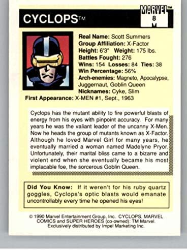 1990 Търговска карта Impel Marvel Universe 8 Cyclops Non Sport Entertainment в в (NM или по-добър) състояние