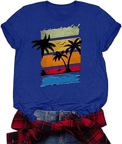 Летни Модни Хавайски Блузи за Жени, Тениски с образа на Кокосовата Палма, Тениски Свободно Намаляване с Къс Ръкав,