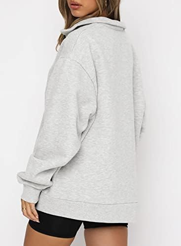 BLENCOT/ Женски Свитшоты Оверсайз джоб с дълъг ръкав, Обикновен мек вълнен плат Пуловер за тренировки с заниженными