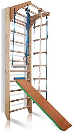 Набор от шведски стремянок ДАНИ Wall Bars СМ-03-220, 87 в дървена опаковка: Регулируеми успоредка, Халки, Trapeze,