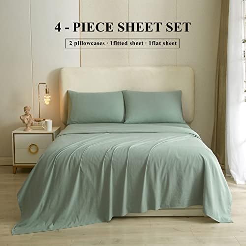 Висококачествени кърпи Sage Green за легла Queen-Size, Охлаждащи Кърпи от 4 части, с дълбок джоб с размер до