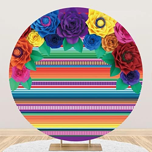 Yeele Цветни Ивици през Цялата Фон Корица Мексиканска Фиеста Цветна Хартия Цвете Кръг на Фона на Мексиканския Фестивал Тако