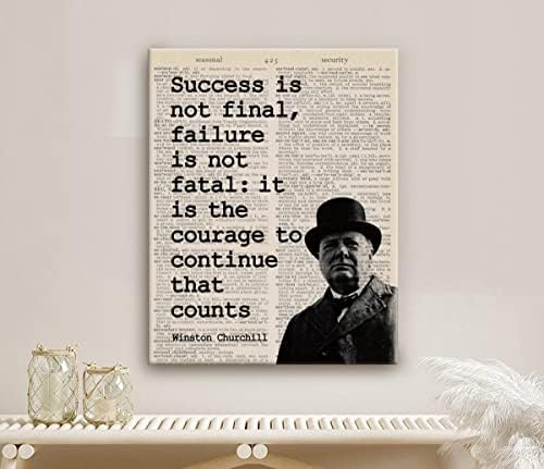 Вдъхновяващи цитати на платно, монтиран на стената арт-знак с цитат на Уинстън Чърчил - Успехът не е окончателен, провалът