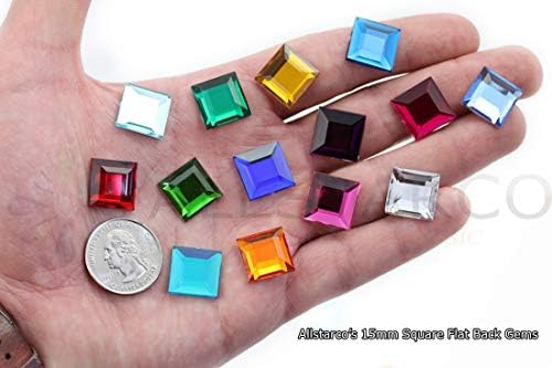 Allstarco Акрилни Кристали с равна задна част, Квадратни, 15 мм, Пластмасови Скъпоценни Камъни, Бижута, Бижута
