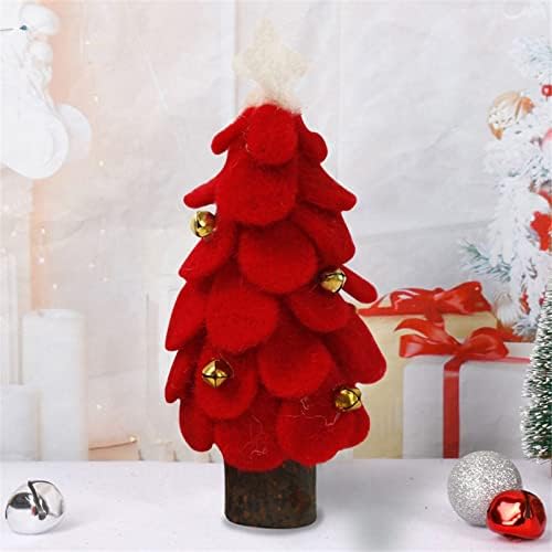 Филцови Коледно Дърво Настолна Коледно Дърво със Звънци Червена Изкуствена Коледна Елха Малка Украса на Работния