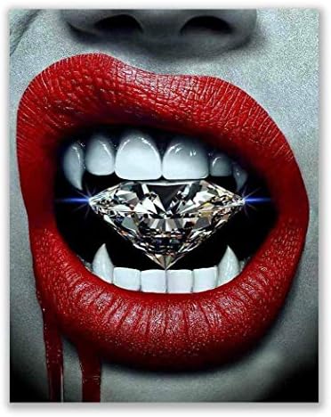 Снимки с червени устни - Комплект от 3 плакатных щампи (8 x 10 инча) - Diamond Money Gold