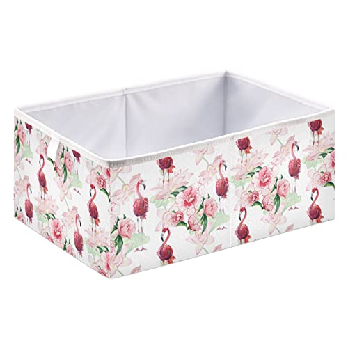 Розова кутия за съхранение на кубчета с цветя фламинго, Сгъваеми Кубчета за съхранение, Водоустойчив кош за играчки, органайзер