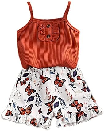 Летен топ за момичетата и къси панталони с принтом пеперуди, Комплект за детска подарък на цветчета (Червен, 4-5 години)