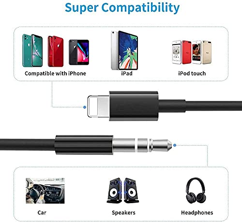 [Сертифициран от Apple Пфи] AUX Кабел за iPhone, Veetone 3 ФУТ Светкавица-3,5 мм Аудио-стереокабель AUX вход, Съвместим