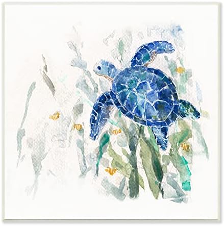 Stupell Industries Красива Картина с Плаващи Растения под формата на Синята Морска Костенурка, Дизайн Сали Сватленд
