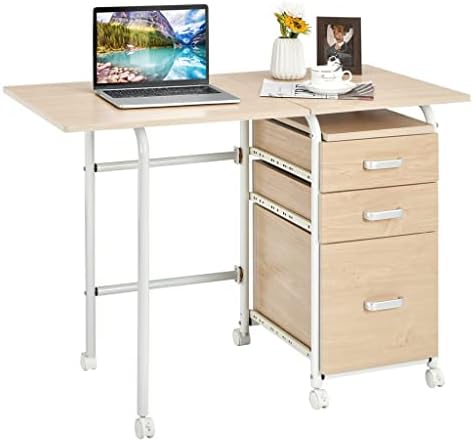 GANFANREN Сгъваем Компютърна маса за лаптоп на колела Мебели за Домашния офис с 3 чекмеджета бюро (Цвят: A, Размер: 18,5 x20x29)