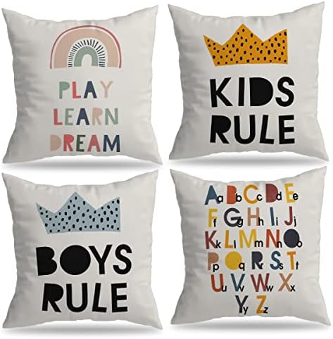 Играй, Изучай Правила Dream Kids, Калъфка с Азбука за момчета, Набор от 4 покрива възглавница с цветни букви с размер