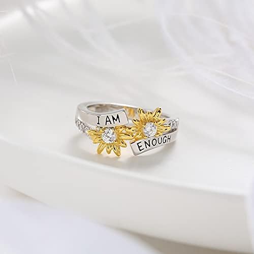 Uqiangy с диамантен пръстен, набор от I Daisy, Добър английски Модерен Пръстен AM ENOUGH for You, два цвята Пръстен,