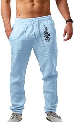 Мъжки Ленени Панталони Големи размери, Летни Панталони Свободно Намаляване в стил Бохо с Принтом Еластичен