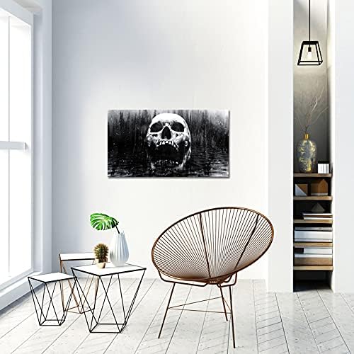 DuoBaorom Голям Черно-бял Череп Платно Стенно Изкуство Абстрактен Хелоуин е Ден на мъртвите Картина с виртуален
