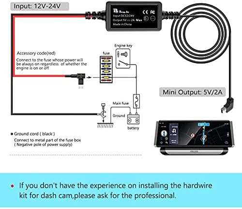 Dash Cam Hardwire Комплект Mini USB Bangjia 12 В 24 В до 5/2A Автомобили Таблото камерата Зарядно Устройство захранващ