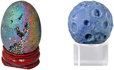 Набор от mookaitedecor - 2 предмет: Кристални фигурки-яйца с розови титанов щанга с покритие на дървена стойка и Украса