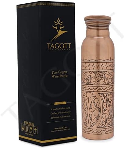 Бутилка за вода от матирано чиста мед с ръчно гравиран TAGOTT: дизайнерска бутилка от премиум-клас с аюрведа ползи